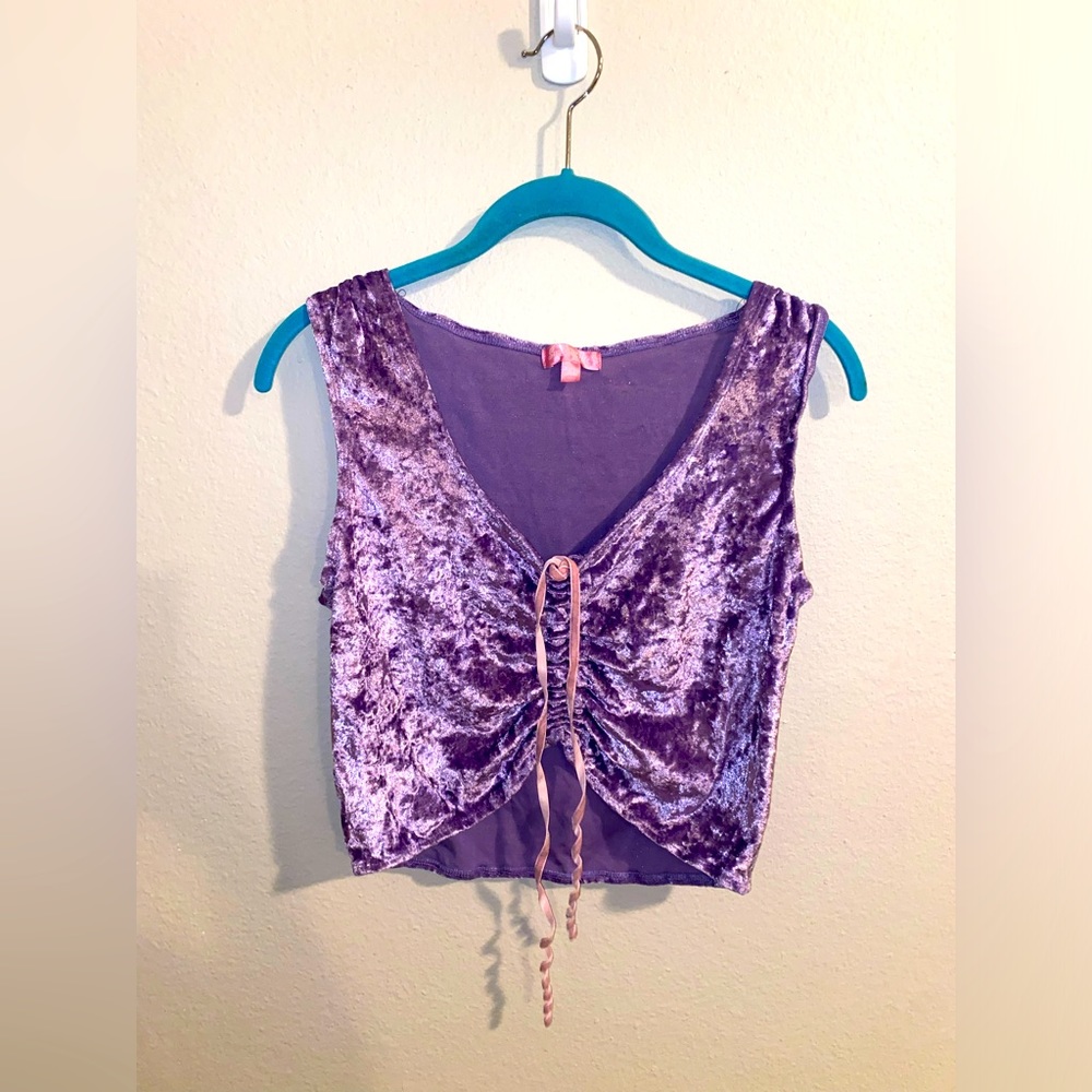 Dolls Kill/Sugar Thrillz Purple Velvet Rave Crop Top